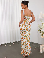 Casual Slim V-Neck Printed Dress