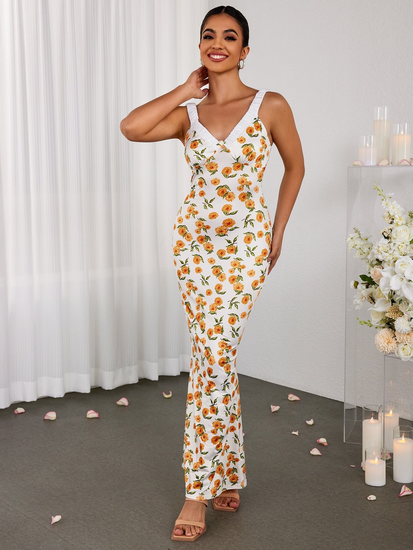 Casual Slim V-Neck Printed Dress