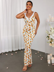 Casual Slim V-Neck Printed Dress