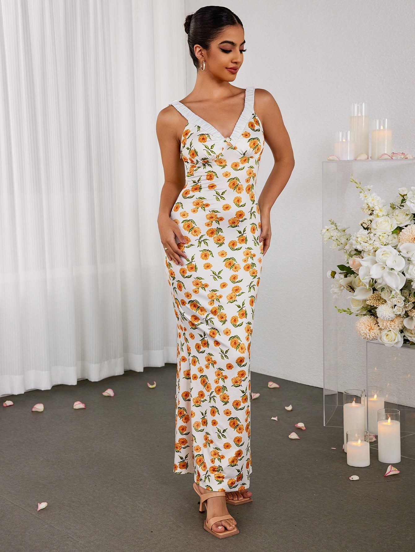 Casual Slim V-Neck Printed Dress