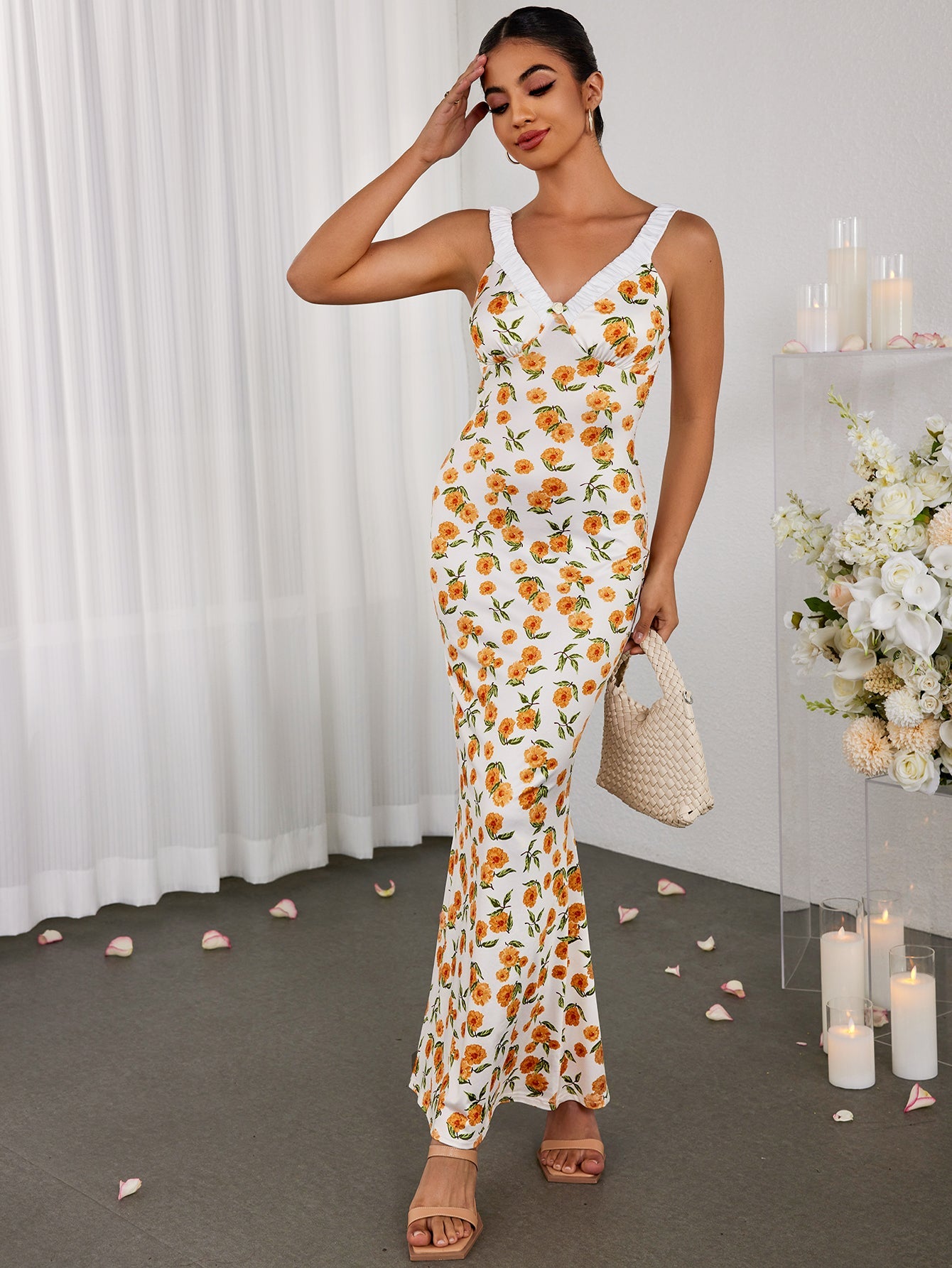 Casual Slim V-Neck Printed Dress