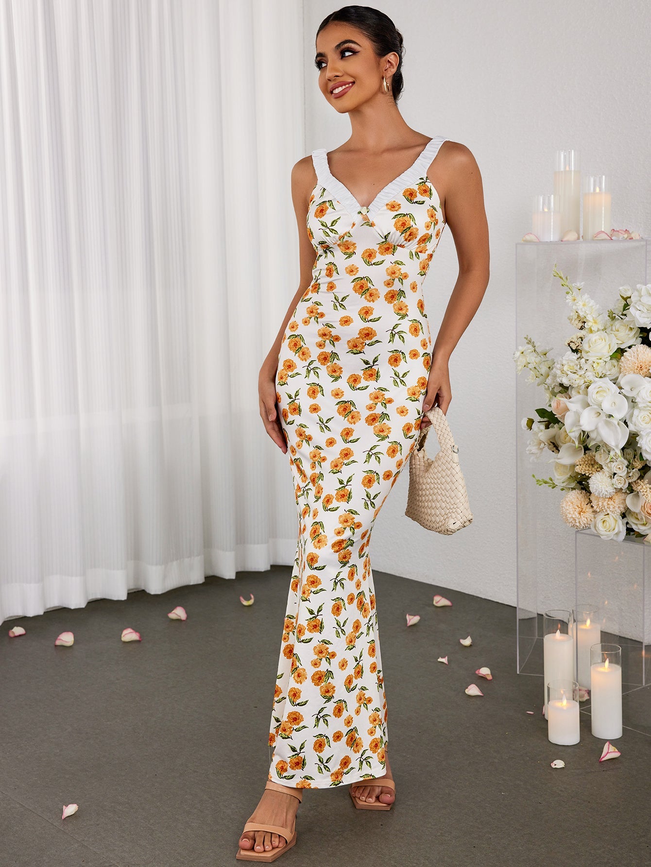 Casual Slim V-Neck Printed Dress