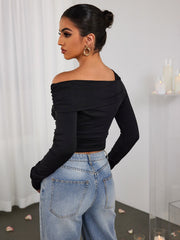 Ruched One-shoulder Long-sleeved Top