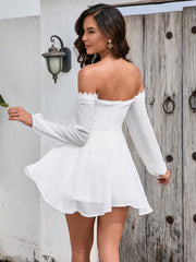 Resort-Style Solid Off-Shoulder Backless Mini Dress