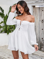 Resort-Style Solid Off-Shoulder Backless Mini Dress