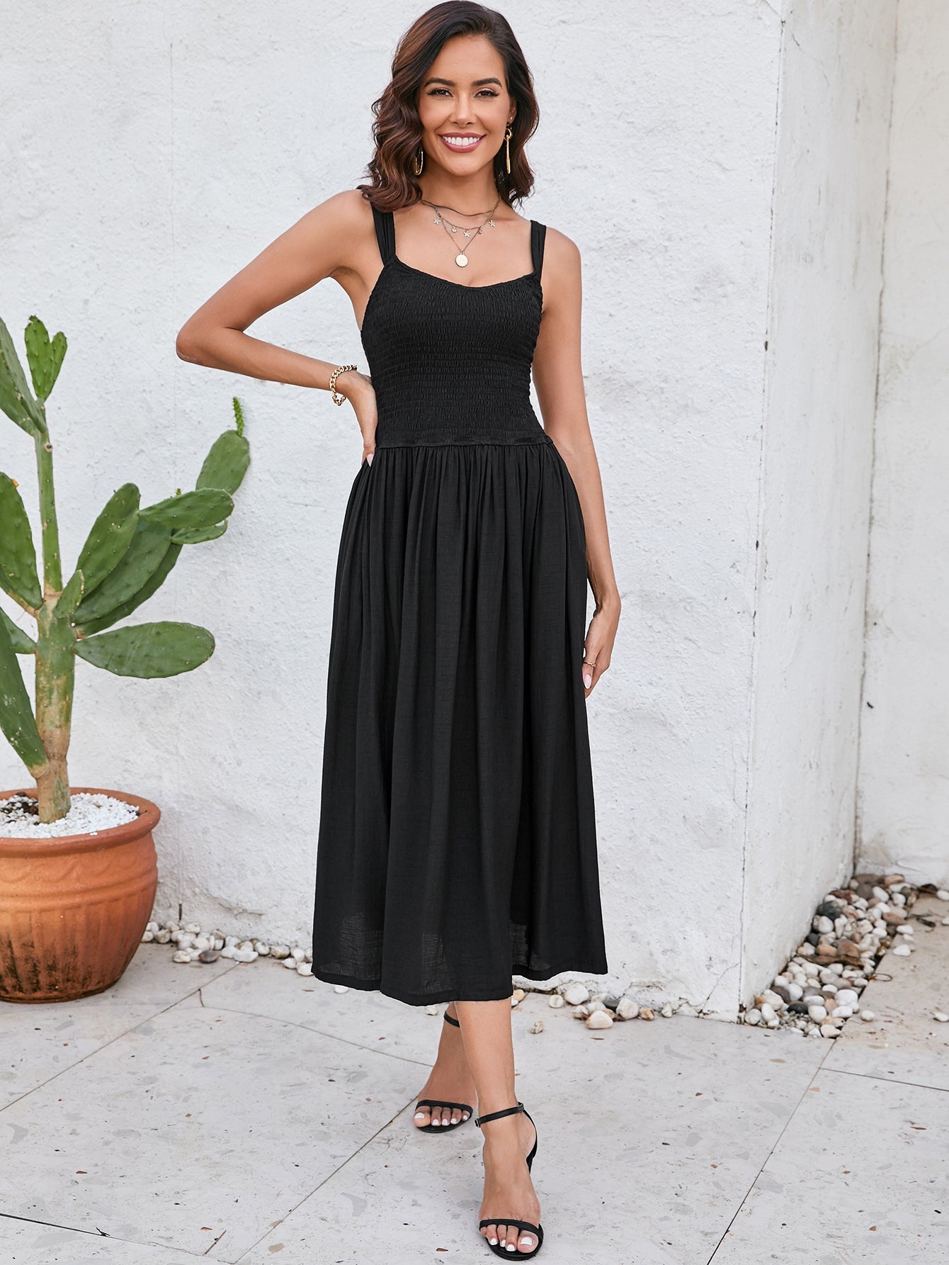 Simple And Fashionable Solid Color Slip Dress