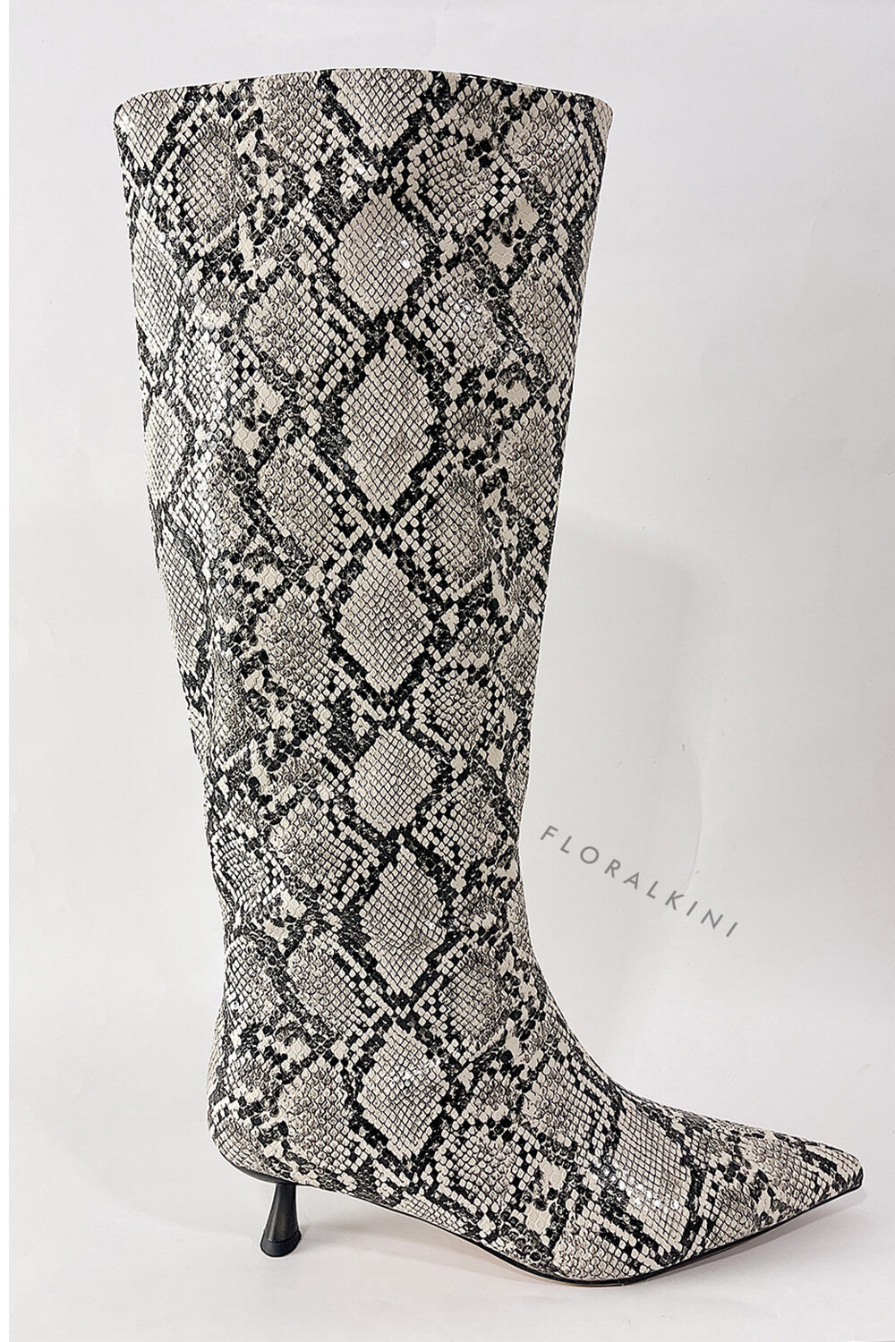 Python Faux Leather Pointed Toe Wide Calf Knee-High Boots
