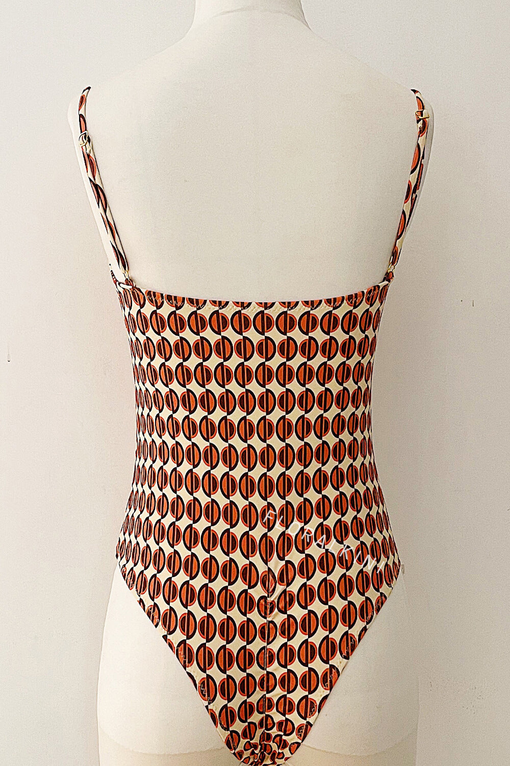 Geometric Abstract Print Cut Out One Piece Swimsuit With Silver Hardware Details