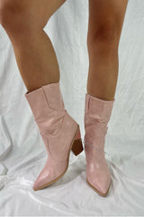 Pink Croc Cut-Out Heel Mid Western Cowboy Boots