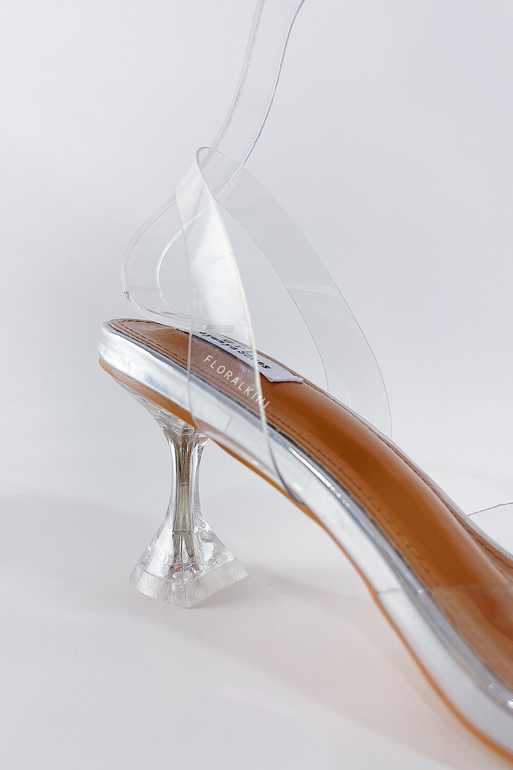 Crystal Bow Metallic Silver Clear Perspex Pointed Toe Slingback Pumps