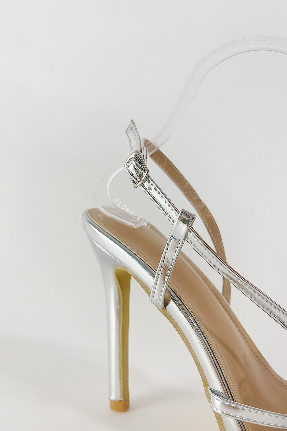 Flower Metallic Silver Rhinestone Slingback Stiletto Heels