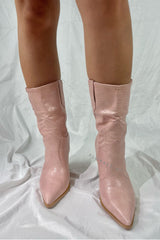 Pink Croc Cut-Out Heel Mid Western Cowboy Boots