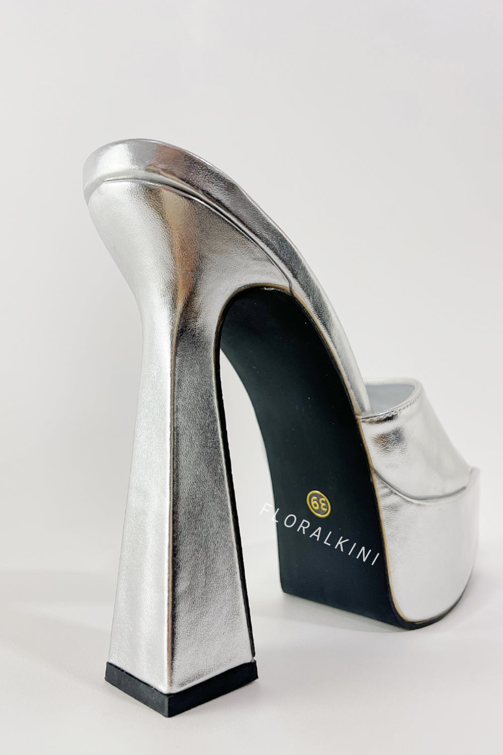 Faux Leather Open Square Toe Platform Block Heeled Mule Sandals