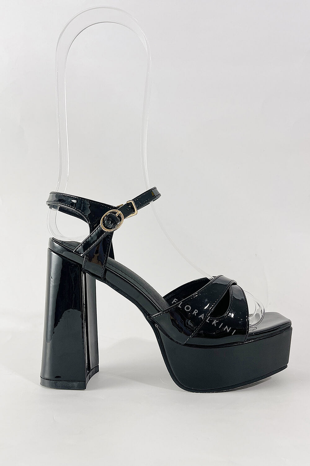 Patent Square Open Toe Platform Block Heeled Sandals