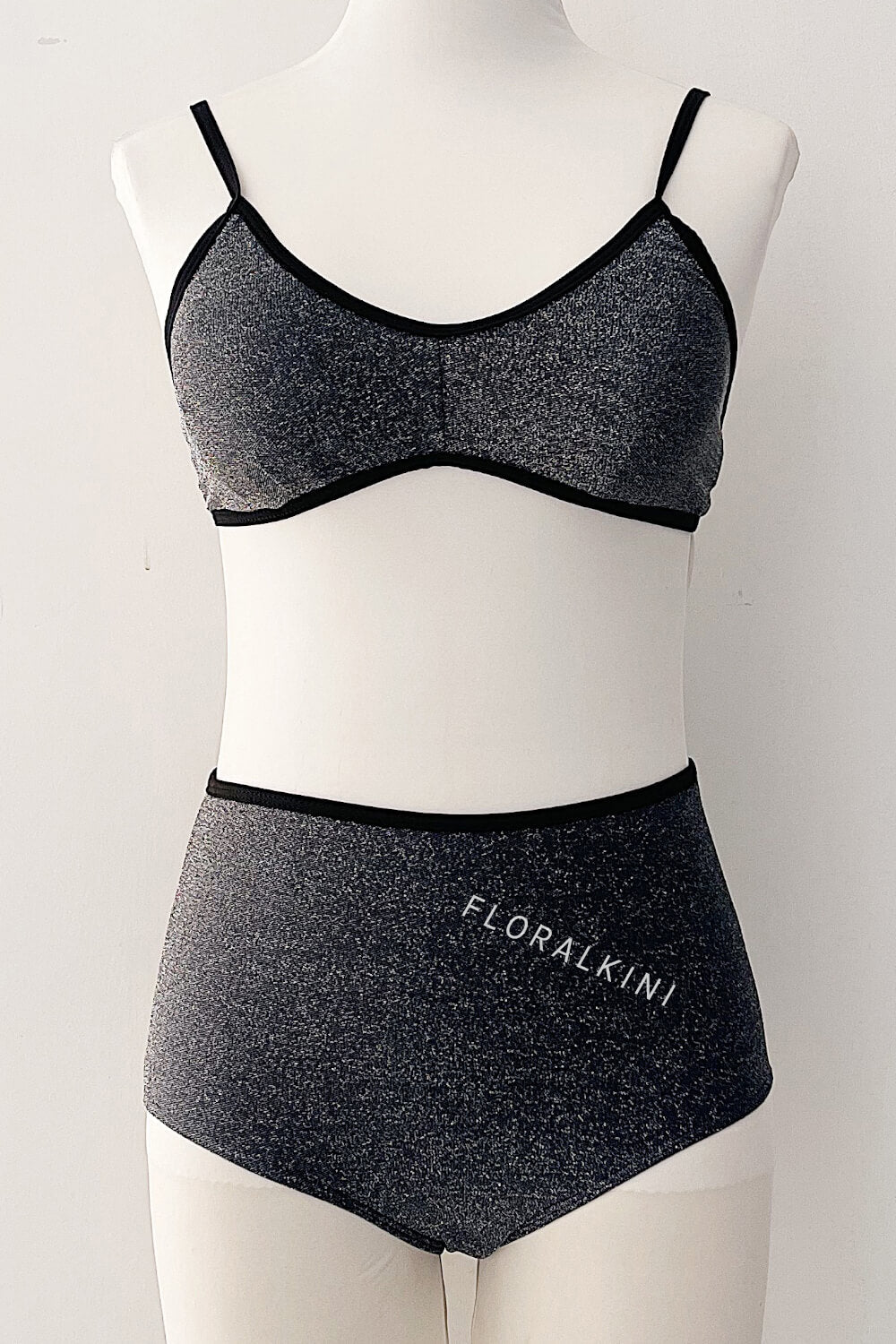 Glitter Color Block High Waisted Bikini Set - Grey