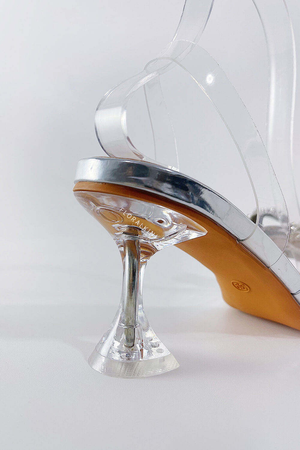 Crystal Bow Metallic Silver Clear Perspex Pointed Toe Slingback Pumps