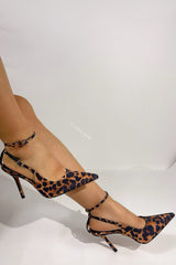 Leopard Print Pointed Toe Slingback Ankle Strap High Heels