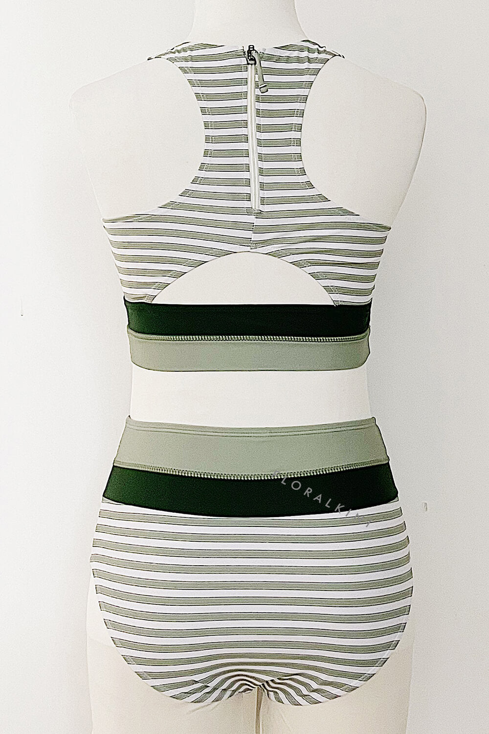 Striped Colorblock Cut Back Crop High Waisted Bikini Set