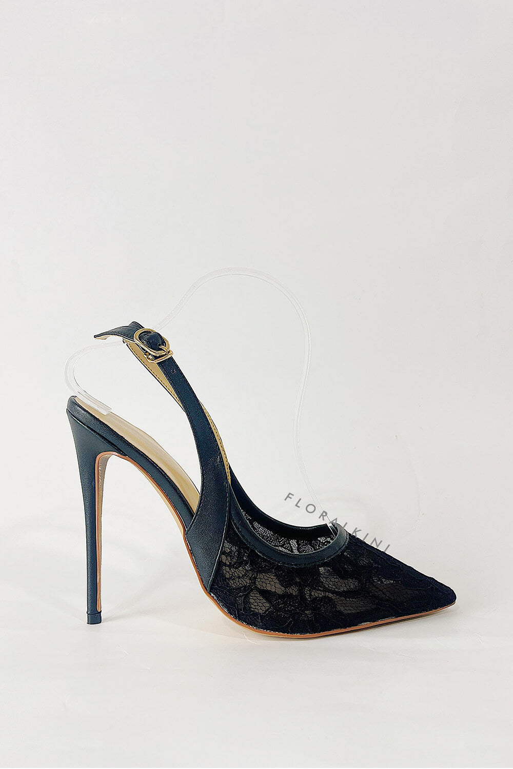 Lace Pointed Slingback High Heeled Pumps