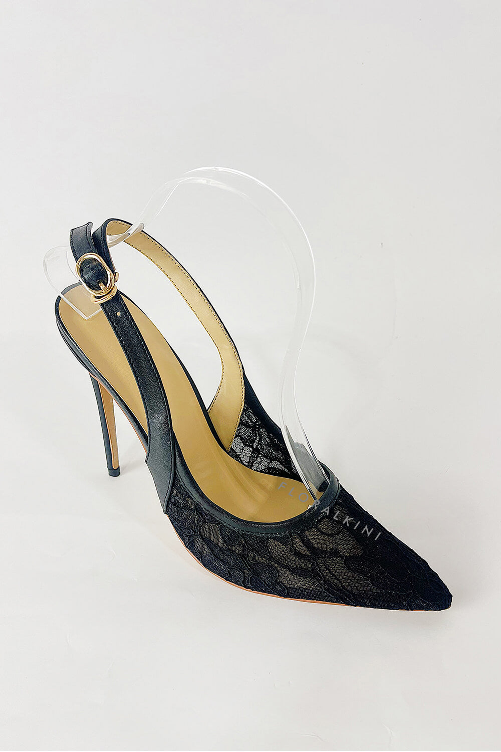 Lace Pointed Slingback High Heeled Pumps
