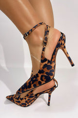 Leopard Print Pointed Toe Slingback Ankle Strap High Heels