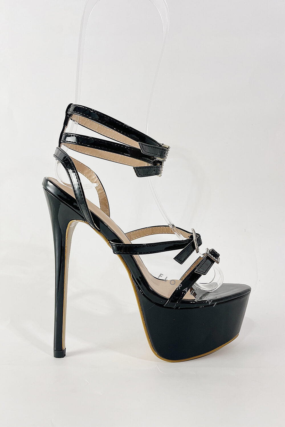 Patent Strappy Diamante Buckle Statement Platform High Heel