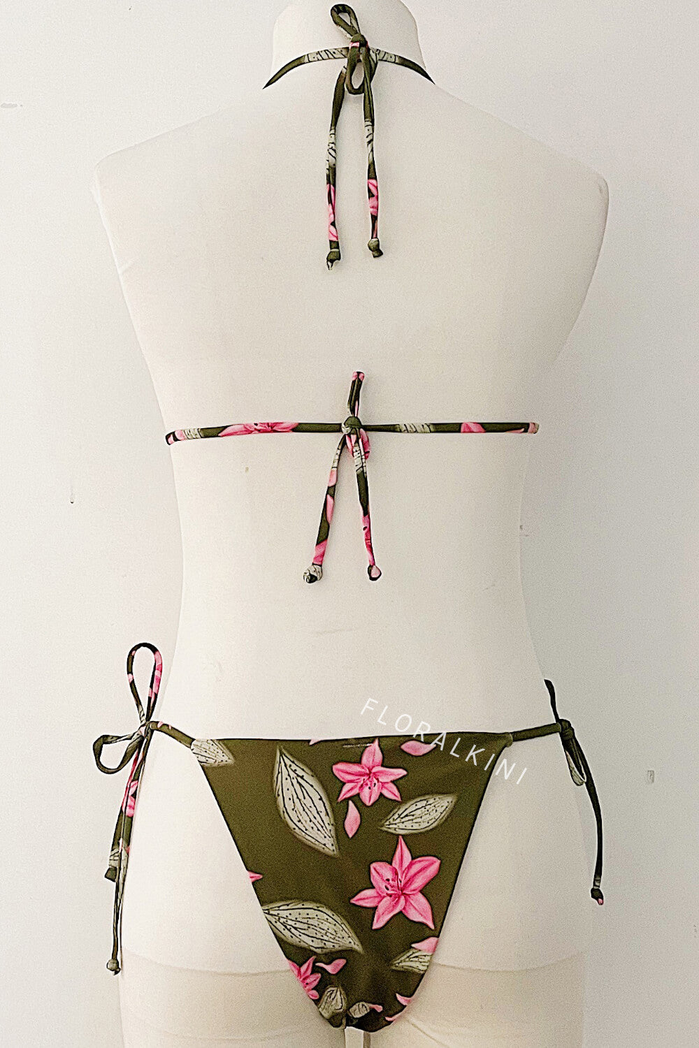 Floral Triangle Halter Tie Side Bikini Set With Beaded Details