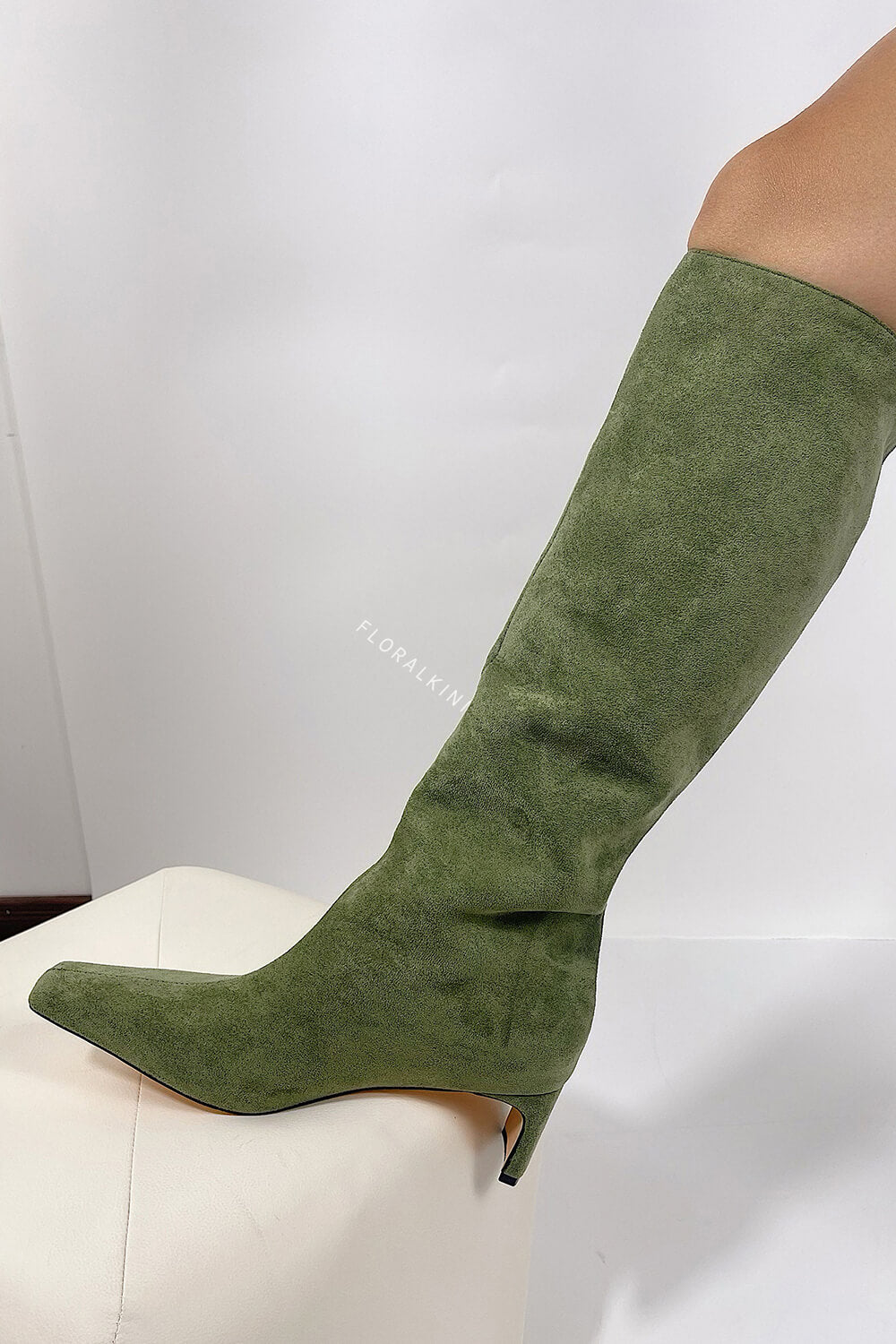 Faux Suede Pointed Toe Knee-High Boots