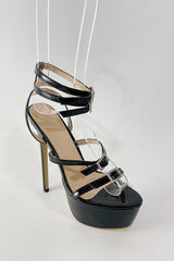 Patent Strappy Diamante Buckle Statement Platform High Heel