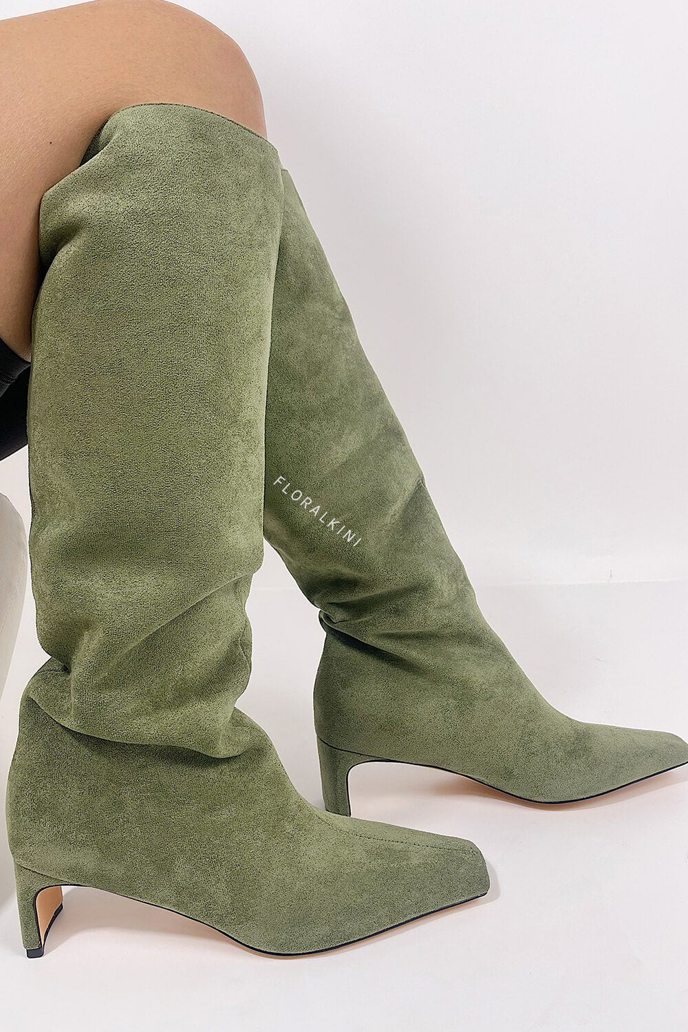 Faux Suede Pointed Toe Knee-High Boots