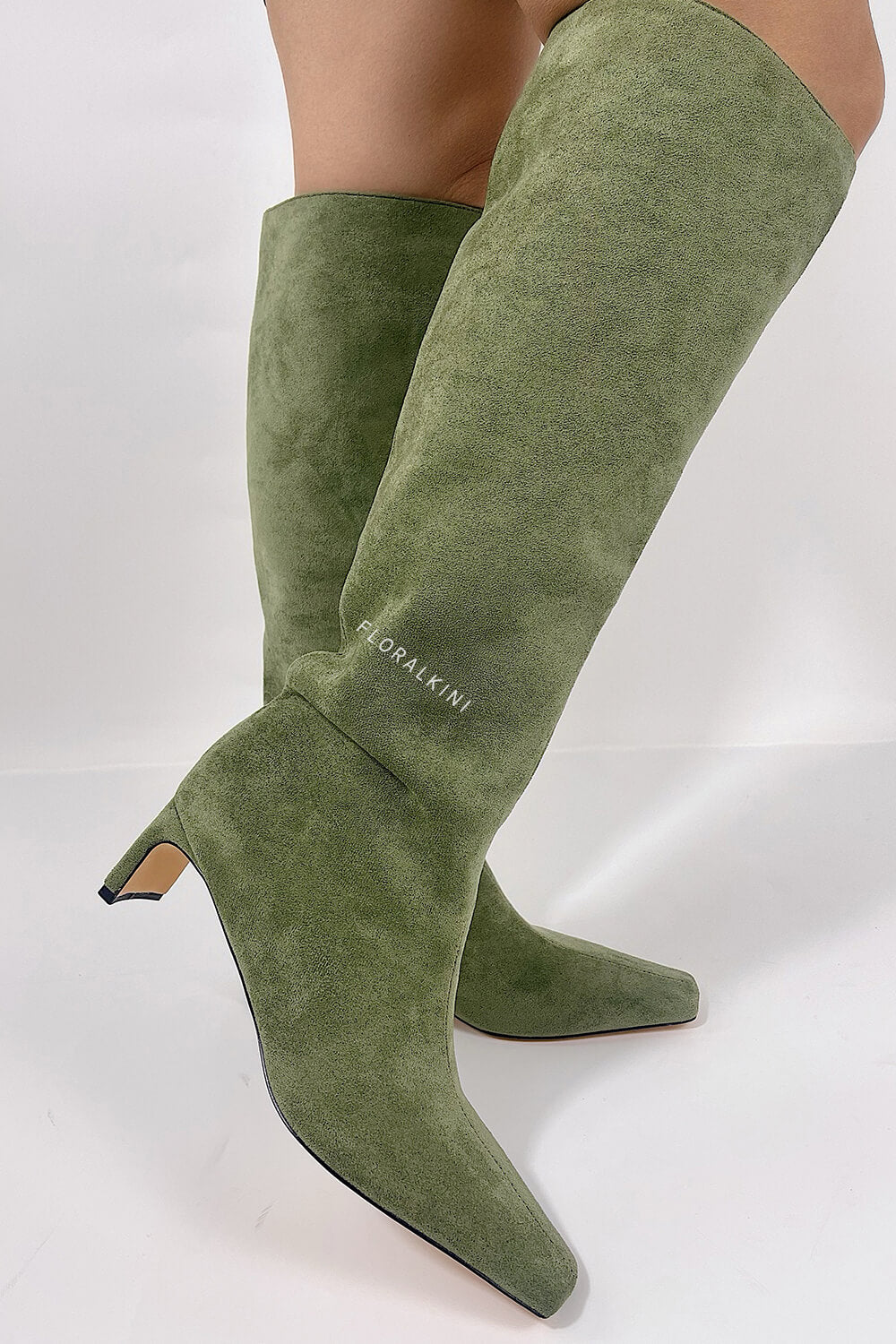 Faux Suede Pointed Toe Knee-High Boots