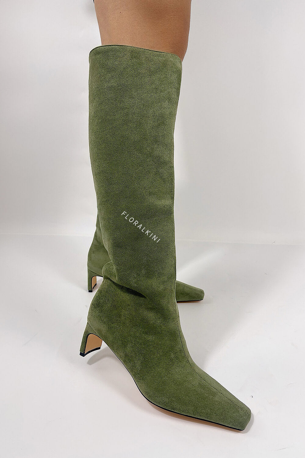 Faux Suede Pointed Toe Knee-High Boots
