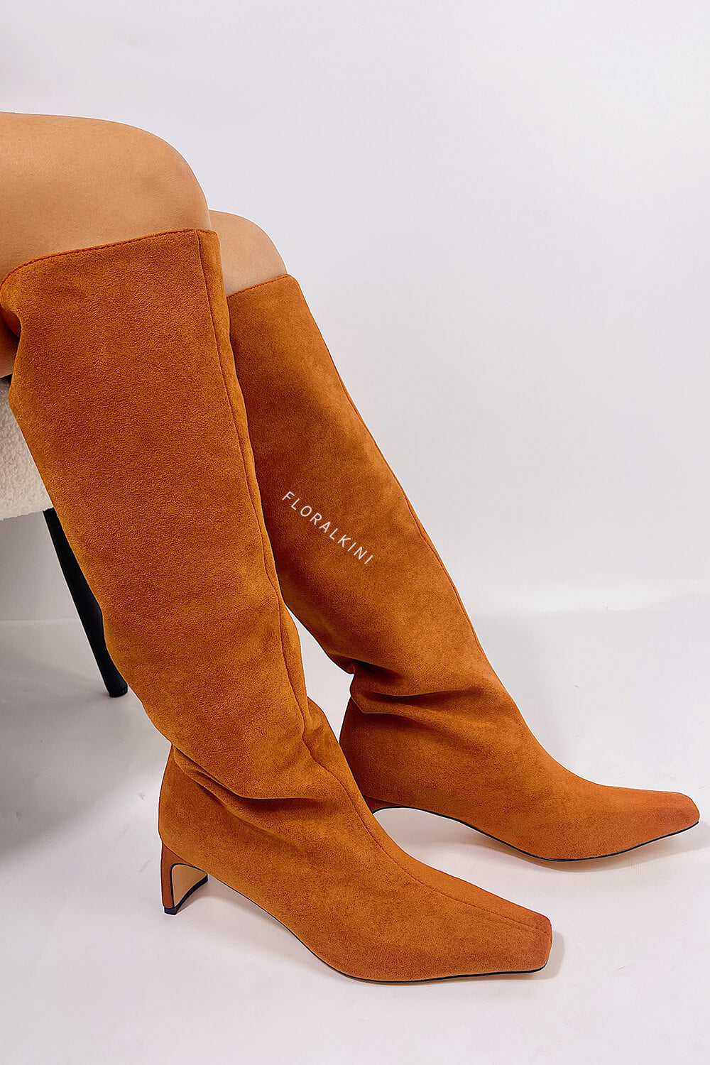 Faux Suede Pointed Toe Knee-High Boots