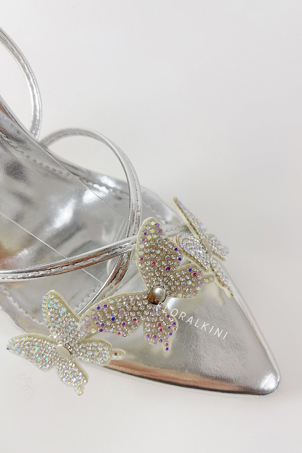 Crystal-Embellished Butterfly Lace Up Pointed Toe Stiletto Sandals