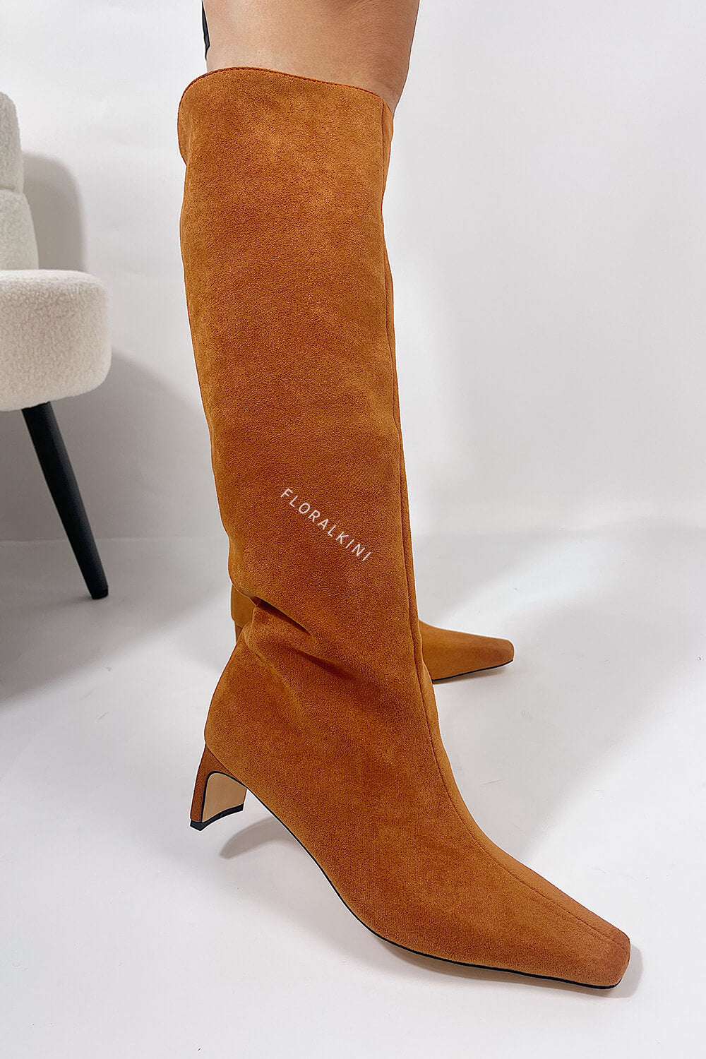 Faux Suede Pointed Toe Knee-High Boots