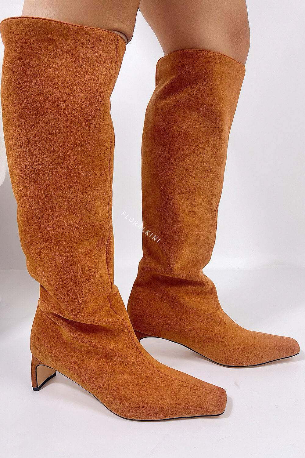 Faux Suede Pointed Toe Knee-High Boots