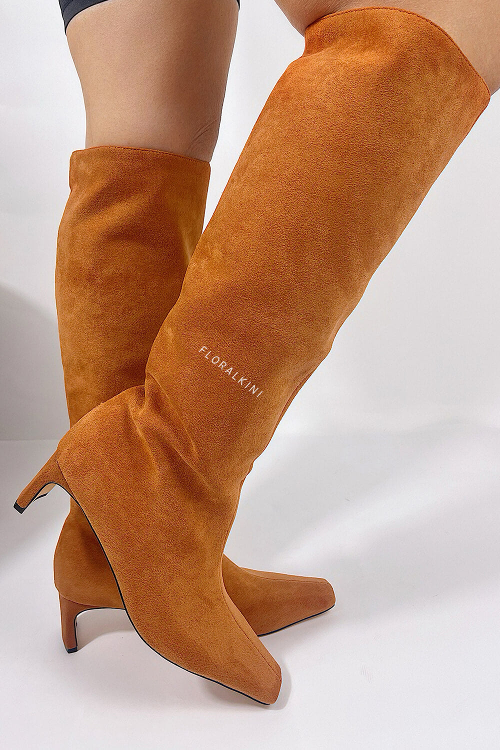 Faux Suede Pointed Toe Knee-High Boots