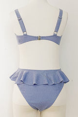Light Blue Ribbed Front Tie Knot Bralette Bikini Top