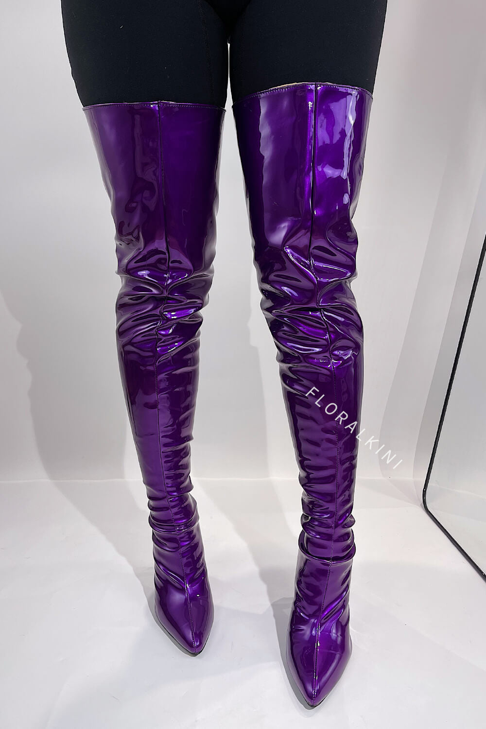 Patent Over The Knee Thigh High Stiletto Boots - Purple/Hot Pink/Lime