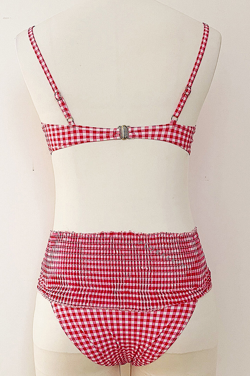 Pink Gingham Underwire Balconette Ruffle Elastic Bikini Set