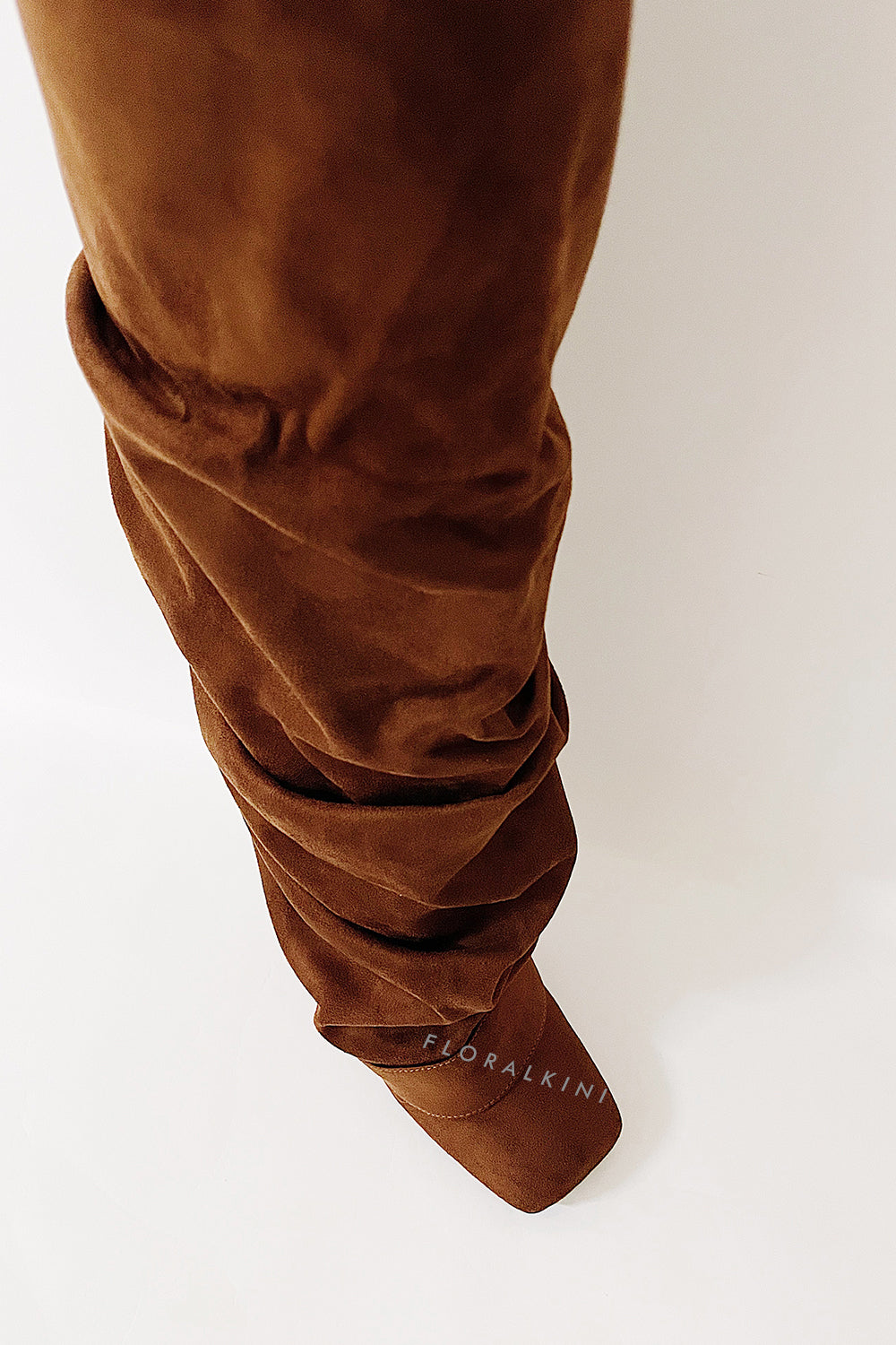 Faux Suede Square Toe Folded Knee High Stiletto Boots - Brown