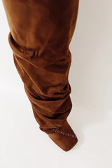 Faux Suede Square Toe Folded Knee High Stiletto Boots - Brown