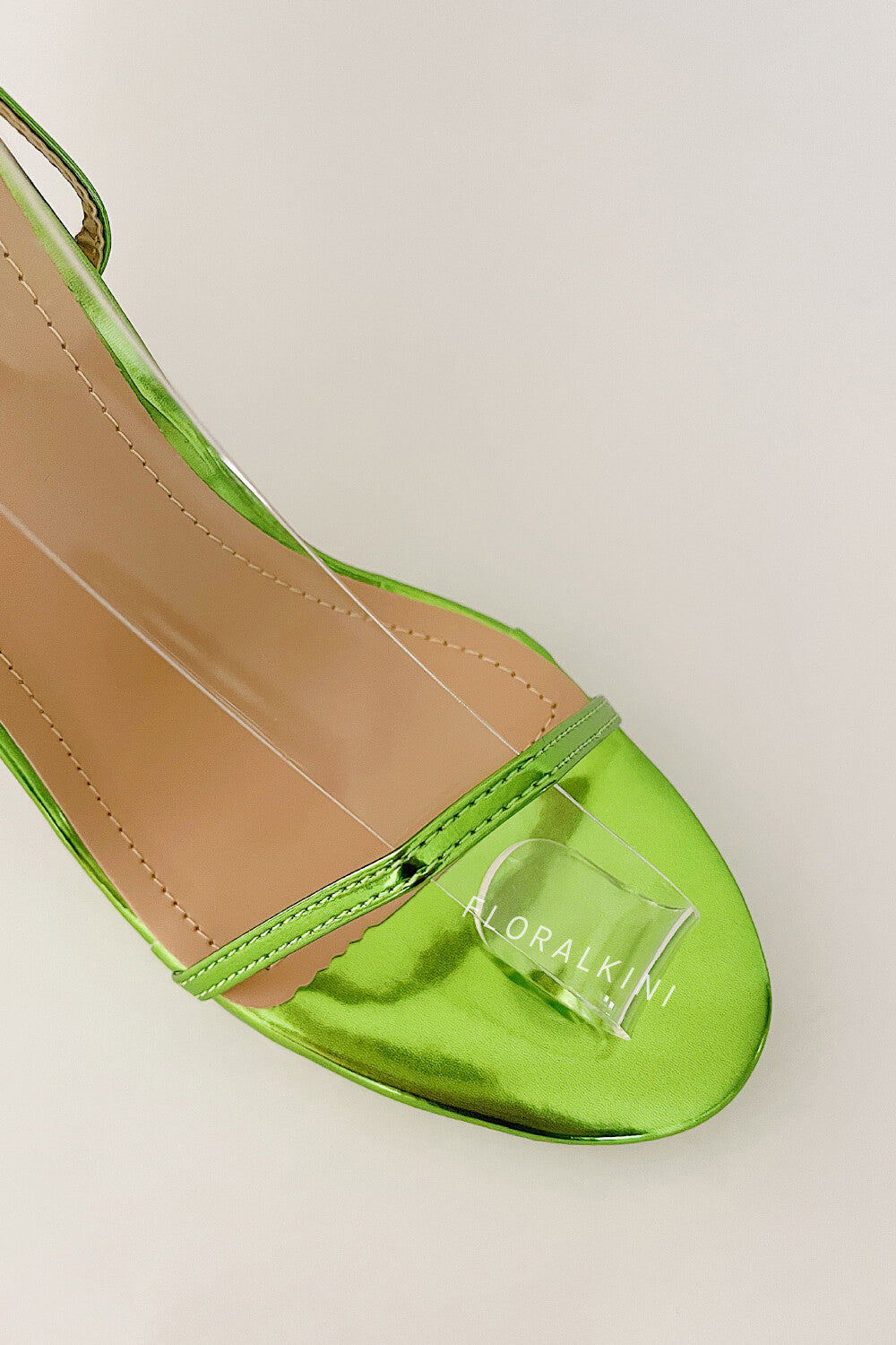 Metallic Faux Leather Open Toe Platform Twisted Statement Heels - Green