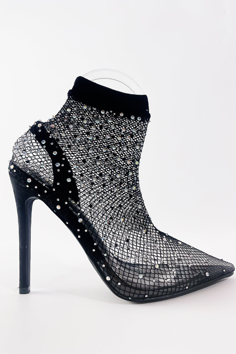 Black Clear Perspex Fishnet Ankle Sock Heels