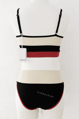 Cream And Red Striped High Waisted Bikini Bottom
