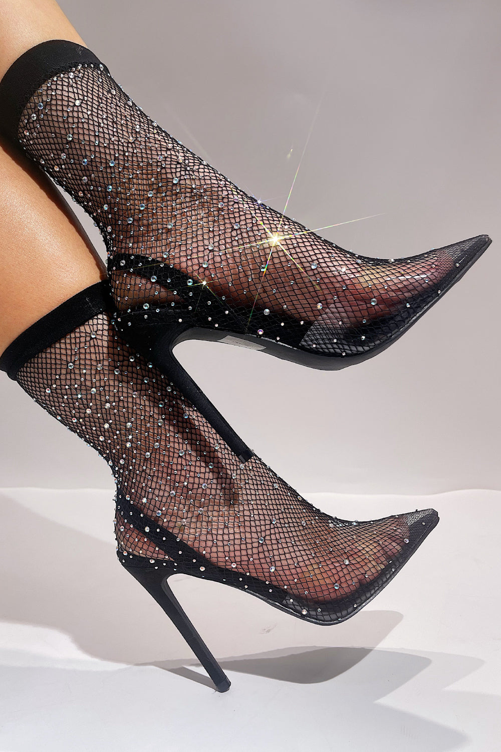 Black Clear Perspex Fishnet Ankle Sock Heels