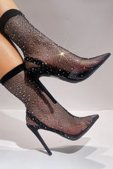 Black Clear Perspex Fishnet Ankle Sock Heels