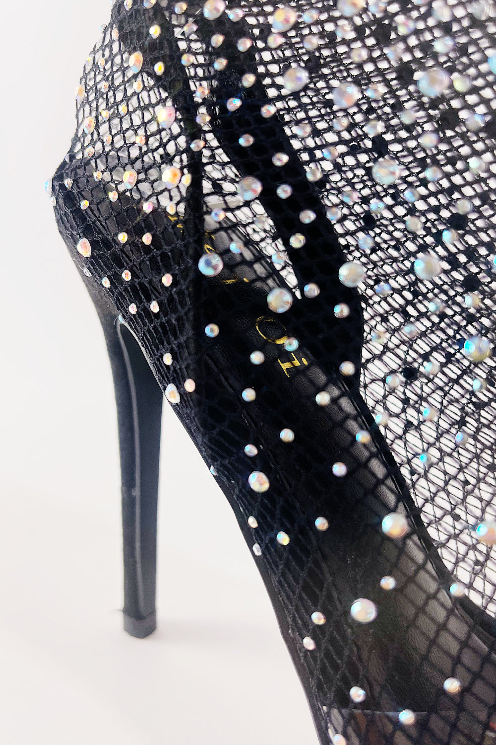 Black Clear Perspex Fishnet Ankle Sock Heels