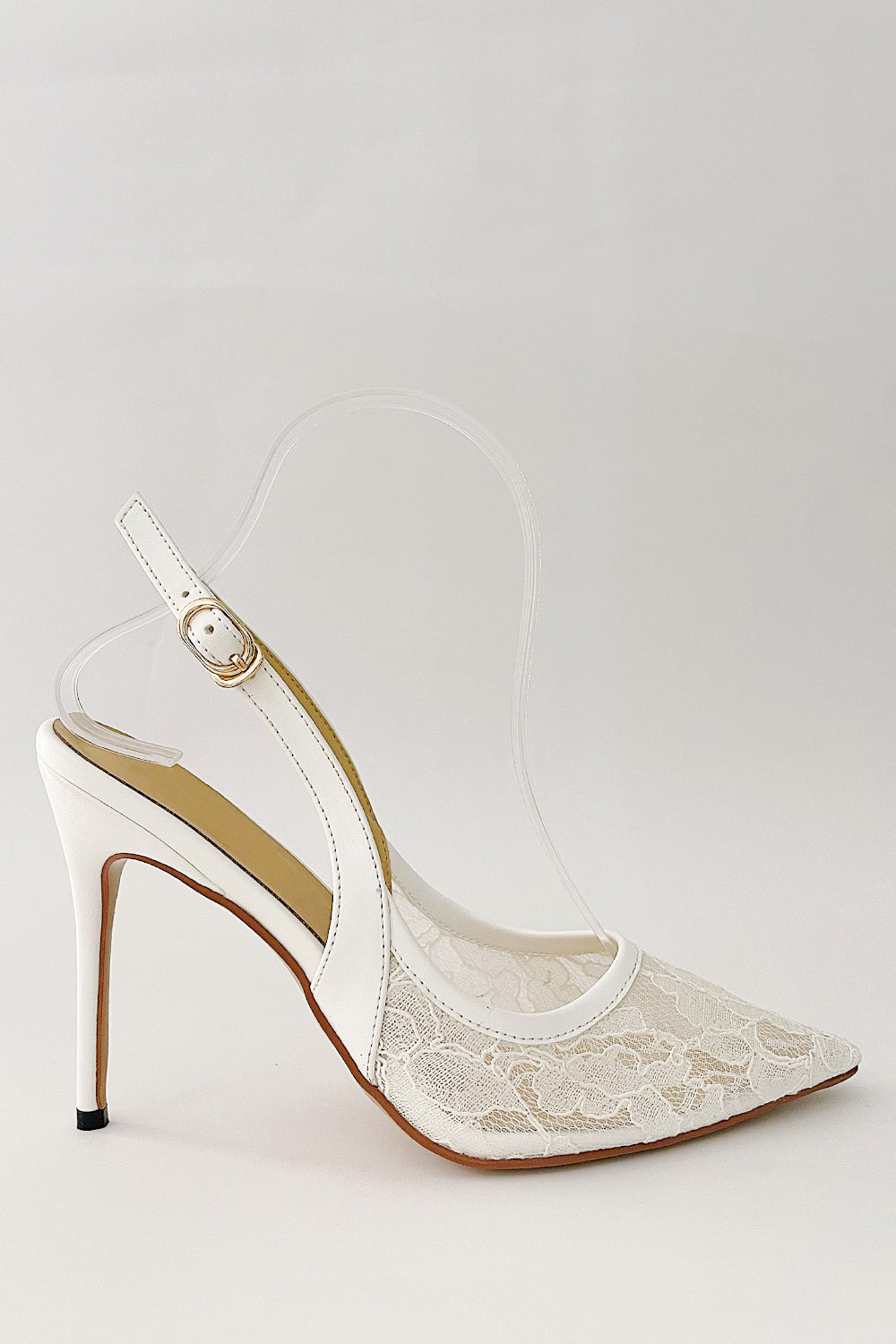 Lace Pointed Slingback High Heeled Pumps