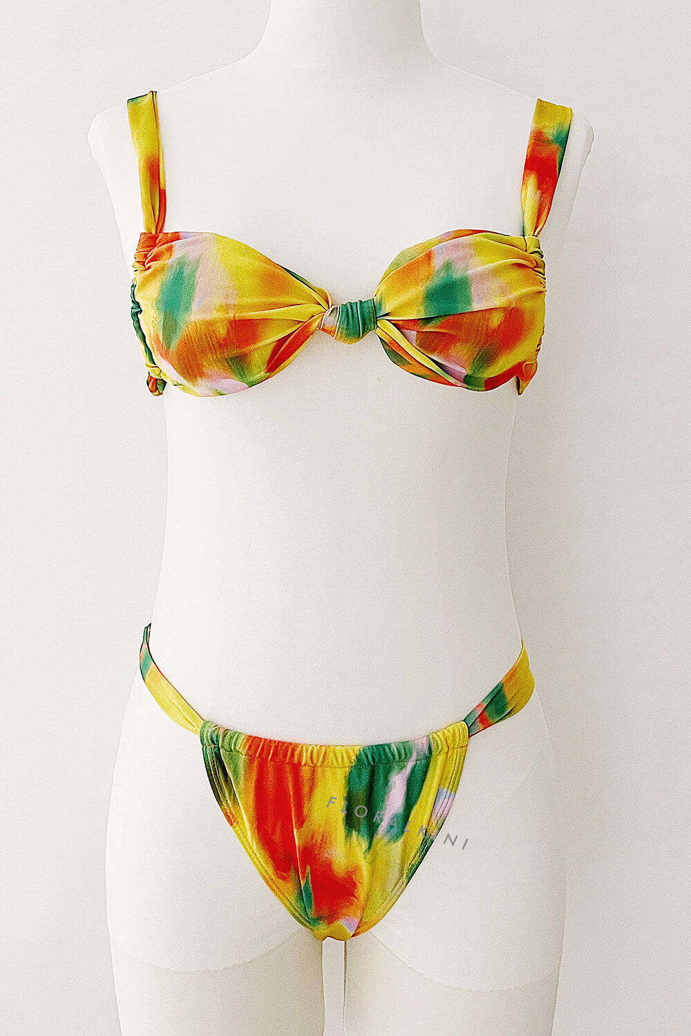 Multicolor Ombre Knot Front Strappy Bikini Set